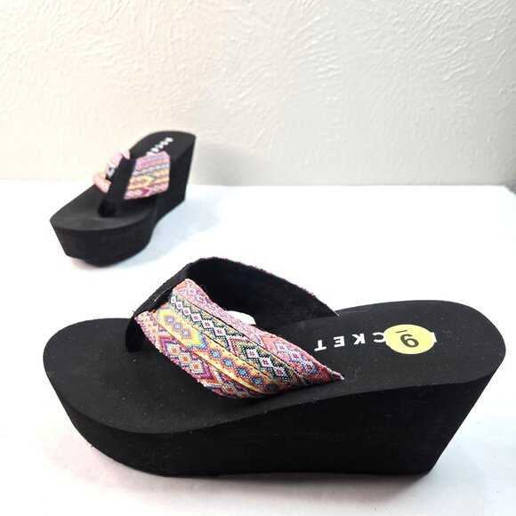 Rocket Dog Shoes - Platform Thong Sandals Sz 9 Boho Southwestern Open Toe Y2K High Wedge Flip Flops